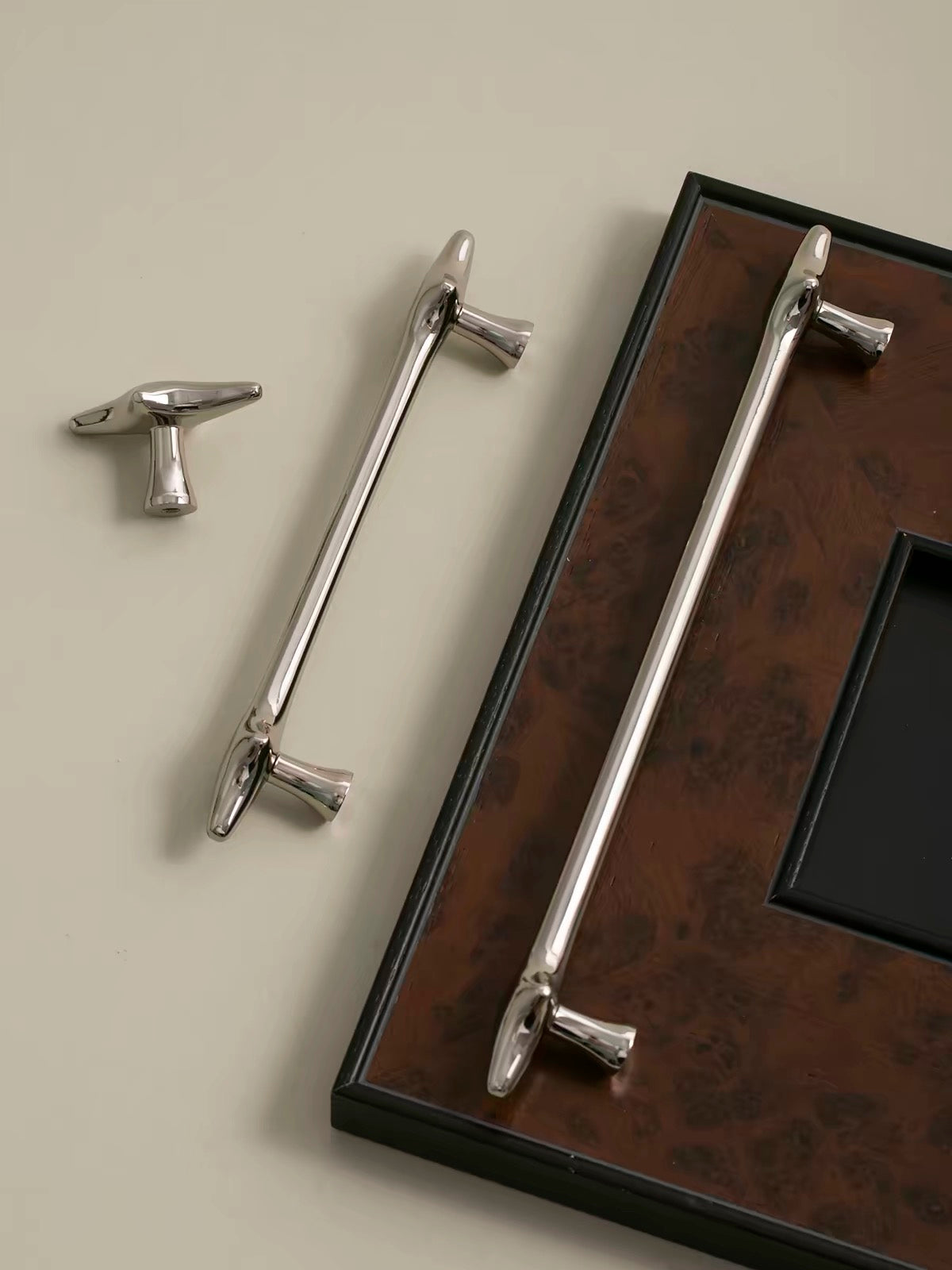 Retro-Futurism / Space Age titanium silver cabinet door handle