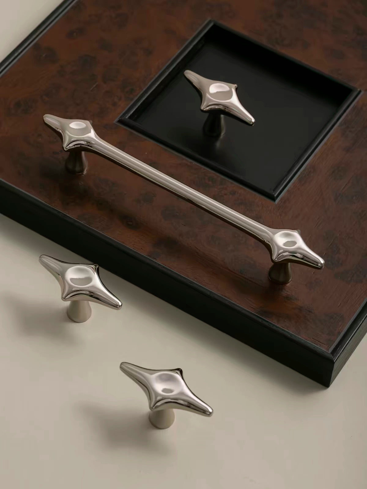 Retro-Futurism / Space Age titanium silver cabinet door handle
