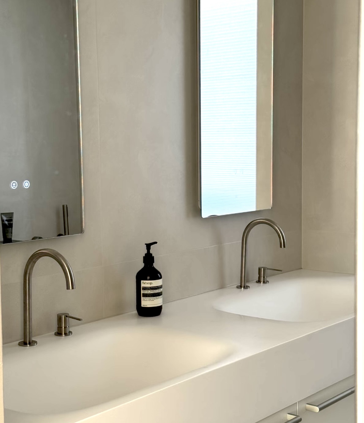 Lave double-sink vanity installed in a Kent bathroom